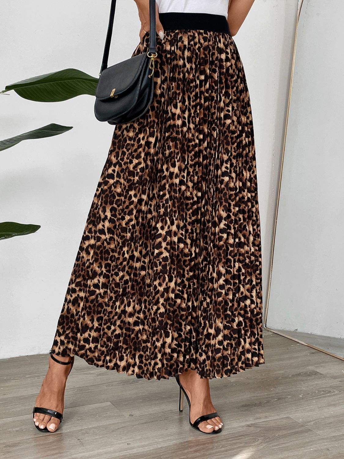 Perfee Pleated Leopard Maxi Skirt - Trendsi - Flyclothing LLC