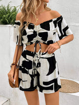 Drawstring Off-Shoulder Top and Shorts Set - Trendsi - Flyclothing LLC