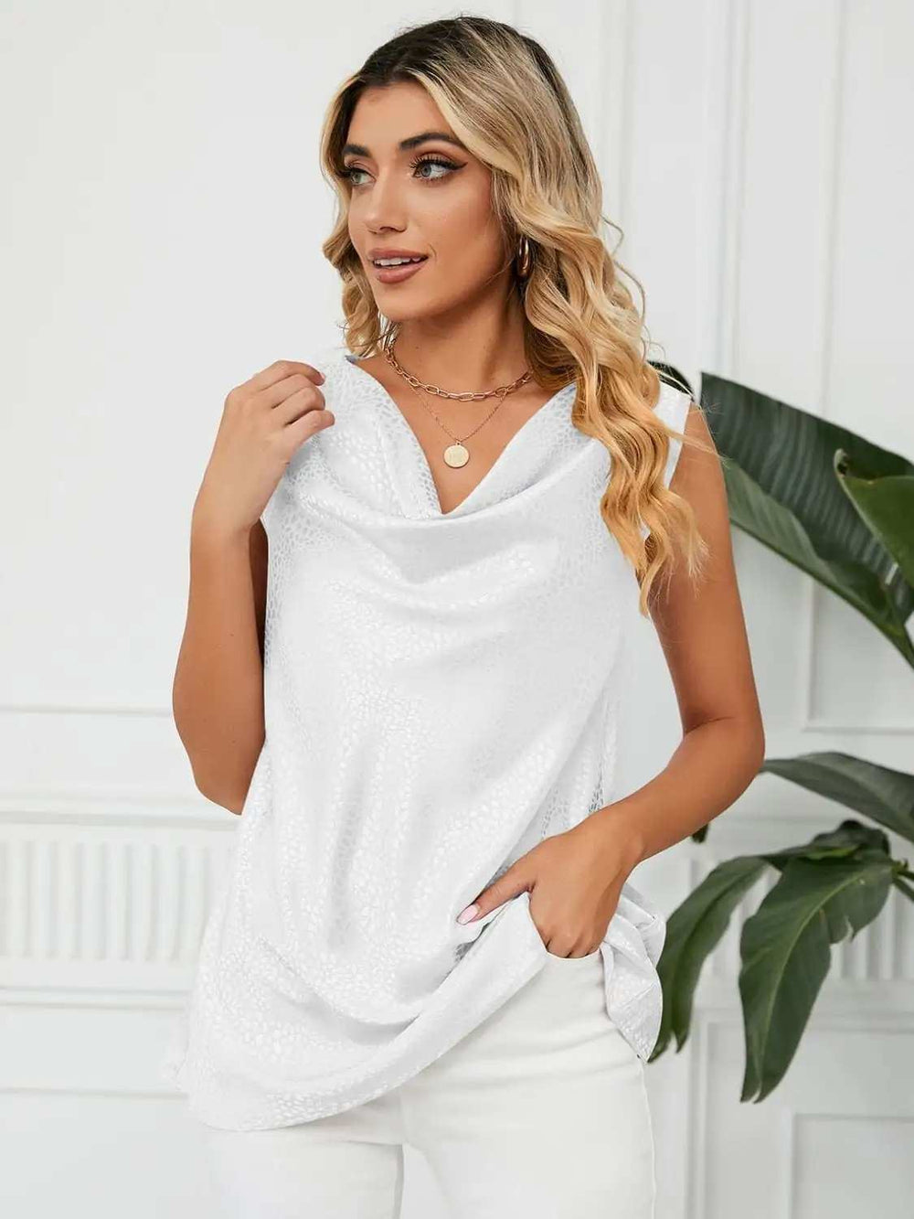 Solid Cowl Neck Top - Trendsi - Flyclothing LLC