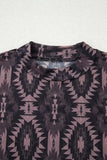 Aztec Print Mock Neck Short Sleeve Mesh T Shirt - Trendsi - Flyclothing LLC