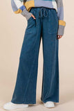 Mittoshop Mineral Wash French Terry Drawstring Wide Leg Pants - Trendsi - Flyclothing LLC