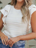 Full Size Ruffled Round Neck Cap Sleeve Blouse - Trendsi - Flyclothing LLC