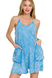 Zenana Acid Crinkle Washed Spaghetti Strap Romper - Trendsi