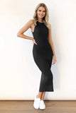 Slit Ribbed Round Neck Sleeveless Dress - Trendsi - Flyclothing LLC