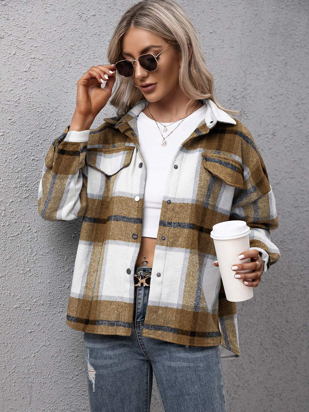 Ivy Lane Plaid Long Sleeve Shirt Jacket - Trendsi - Flyclothing LLC