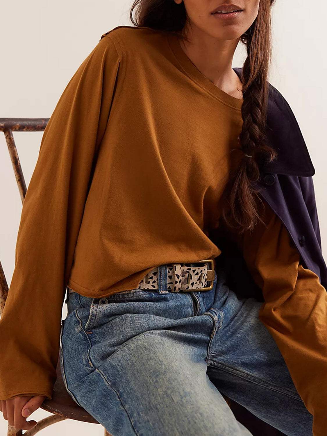 Round Neck Long Sleeve Cropped T-Shirt - Trendsi - Flyclothing LLC