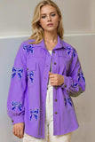 Double Take Full Size Sequin Bow Button Up Shacket - Trendsi - Flyclothing LLC