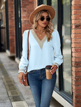 V-Neck Long Sleeve Blouse - Trendsi - Flyclothing LLC