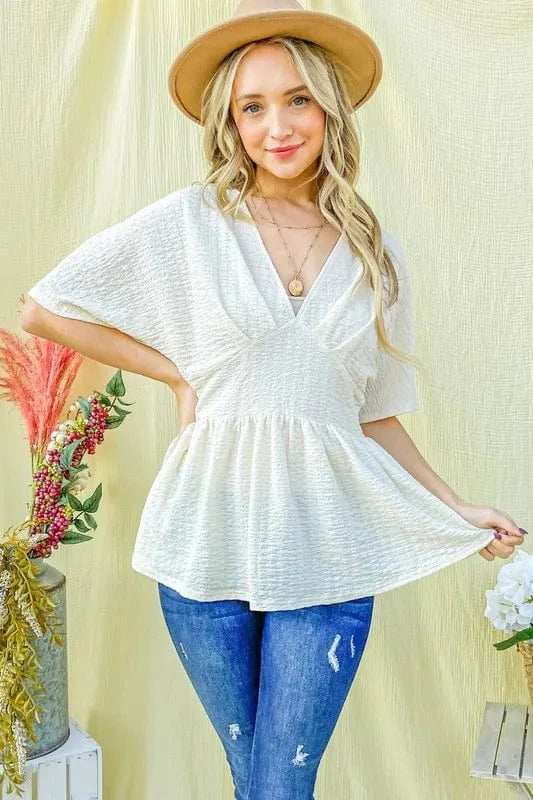 And The Why Textured and Soft V Neck Casual Top - Trendsi - Flyclothing LLC