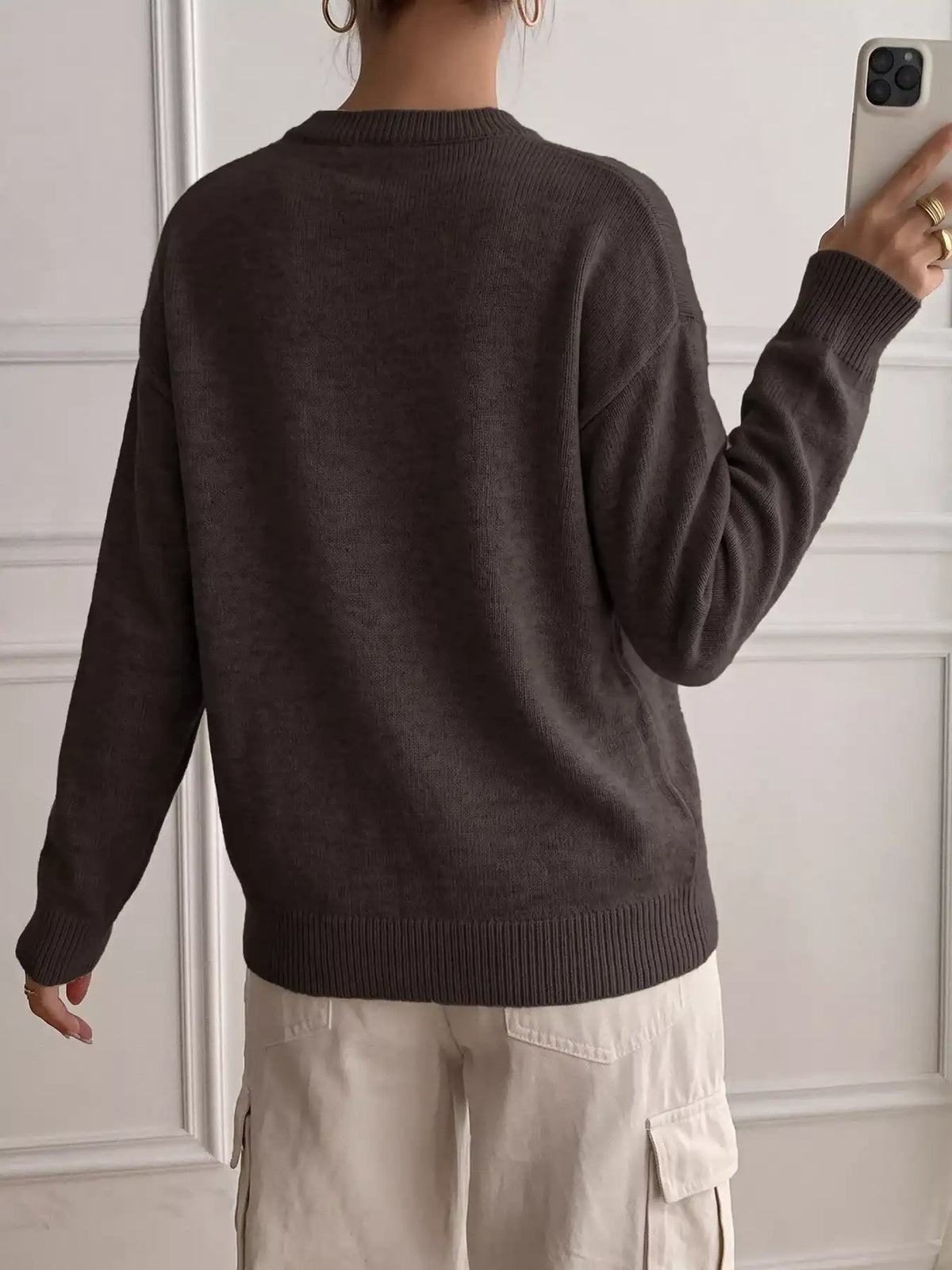 Decor Button-Placket Ribbed Knit Sweater - Trendsi - Flyclothing LLC
