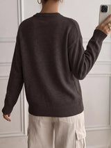 Decor Button-Placket Ribbed Knit Sweater - Trendsi - Flyclothing LLC