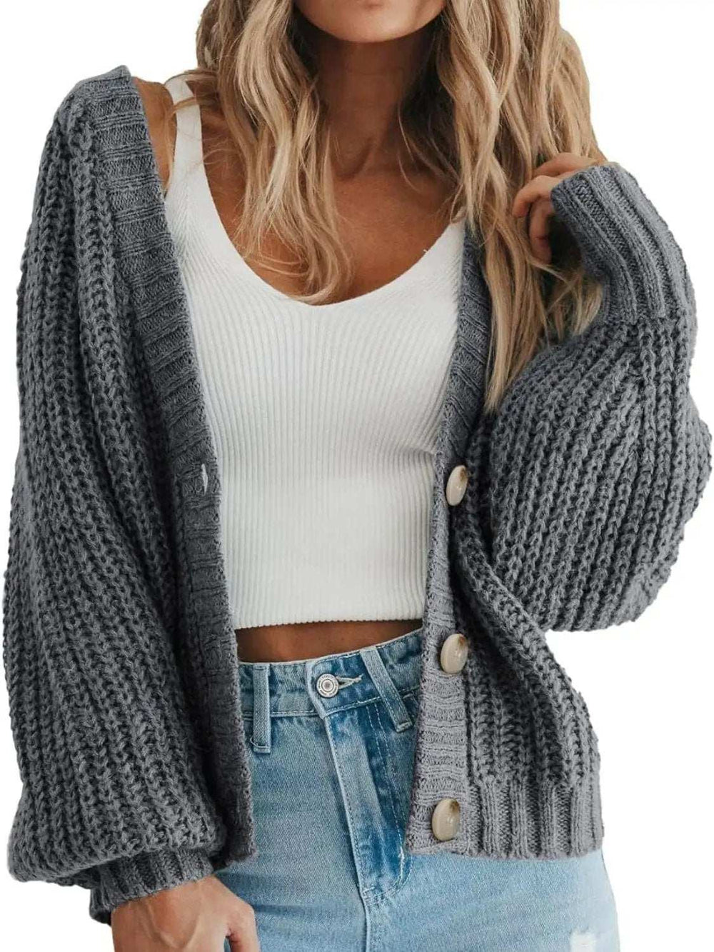 Button Up Long Sleeve Cardigan - Trendsi - Flyclothing LLC