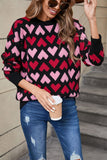 Angel Wings Contrast Heart Round Neck Sweater - Trendsi