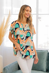 Sew In Love Wrinkle-Free Geometric Short Sleeve Shirt - Trendsi - Flyclothing LLC