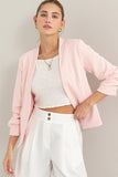 HYFVE Open Front Ruched Sleeve Blazer - Trendsi