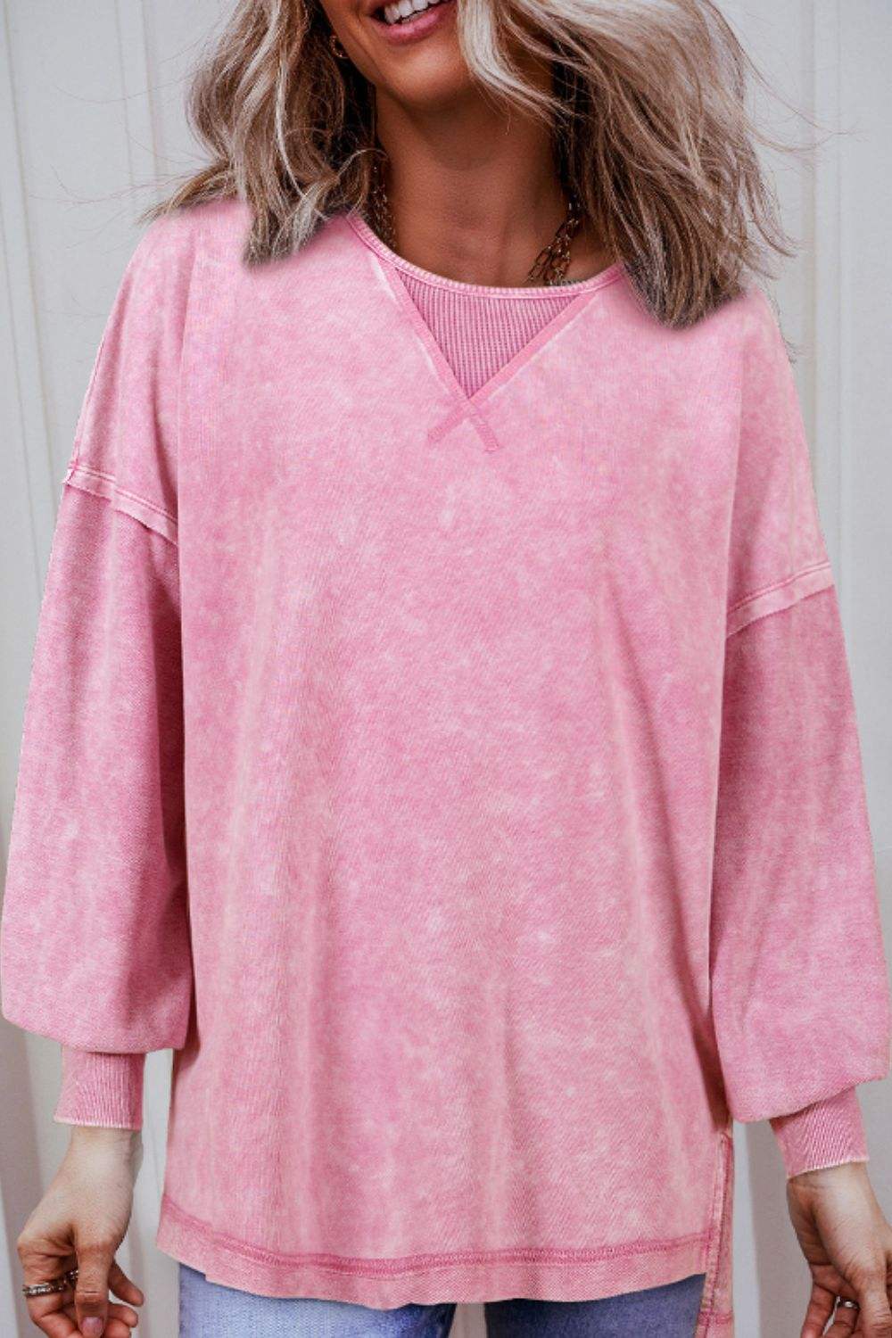Exposed Seam Round Neck Long Sleeve Sweatshirt - Trendsi - Flyclothing LLC