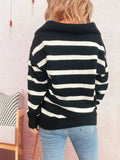 Striped Dropped Shoulder Sweater - Trendsi - Flyclothing LLC