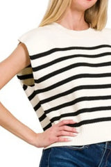 Zenana Oversized Crew Neck Stripe Sweater Vest - Trendsi - Flyclothing LLC