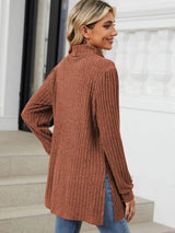 Slit Mock Neck Long Sleeve T-Shirt - Trendsi - Flyclothing LLC