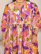 Plus Size Printed Tie Neck Maxi Dress - Trendsi - Flyclothing LLC