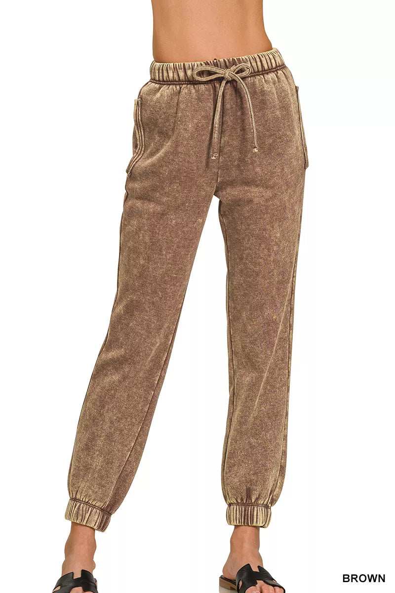 Zenana Acid Wash Fleece Sweatpants with Pockets - Trendsi - Flyclothing LLC