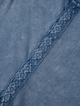 Lace Patchwork Detail Notched Neck Mineral Wash Baggy Sweatshirt - Trendsi - Flyclothing LLC