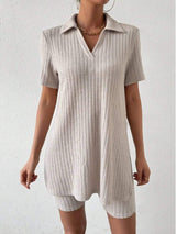 Johnny Collar Short Sleeve Top and Shorts Set - Trendsi - Flyclothing LLC