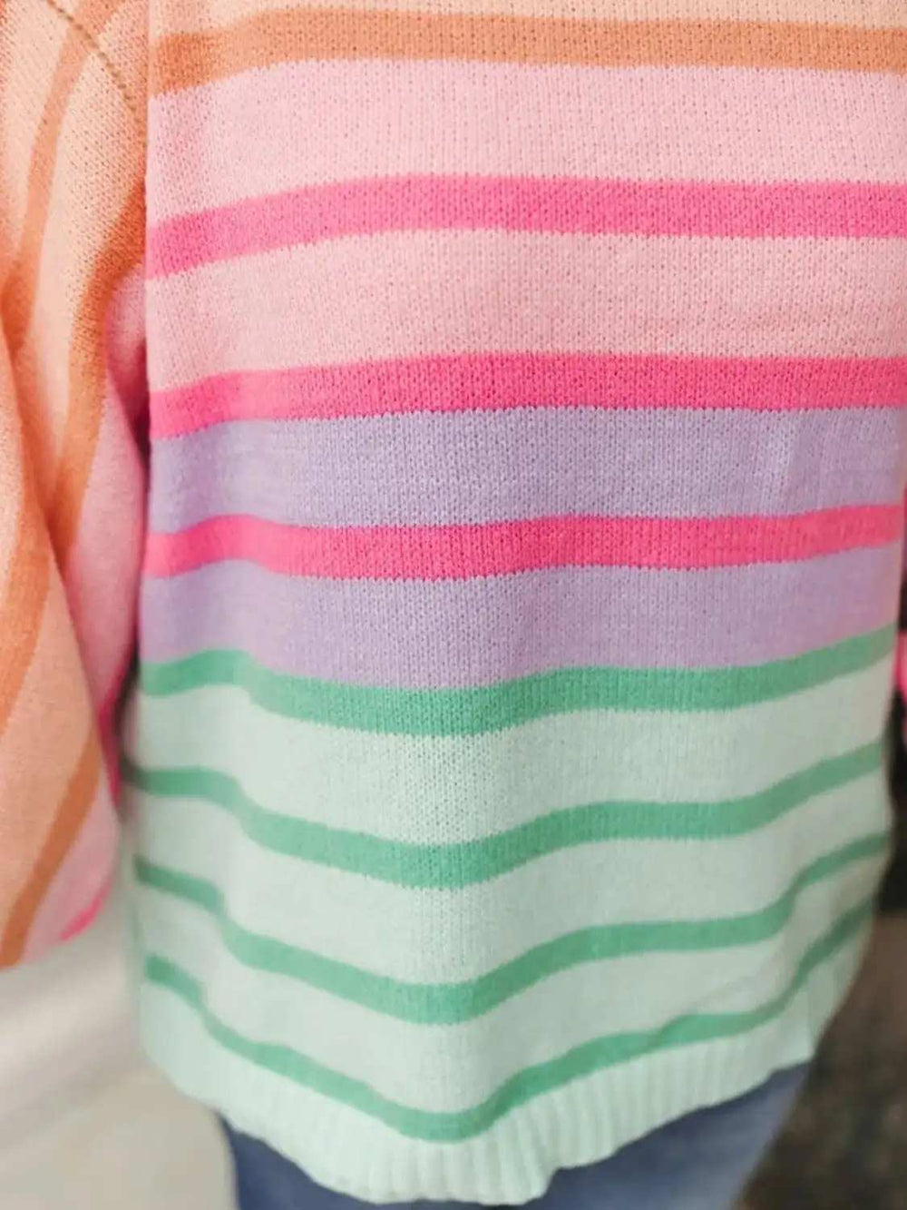 Plus Size Striped Round Neck Long Sleeve Sweater - Trendsi - Flyclothing LLC