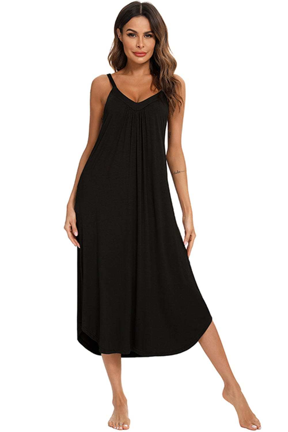 V-Neck Midi Lounge Dress - Trendsi - Flyclothing LLC