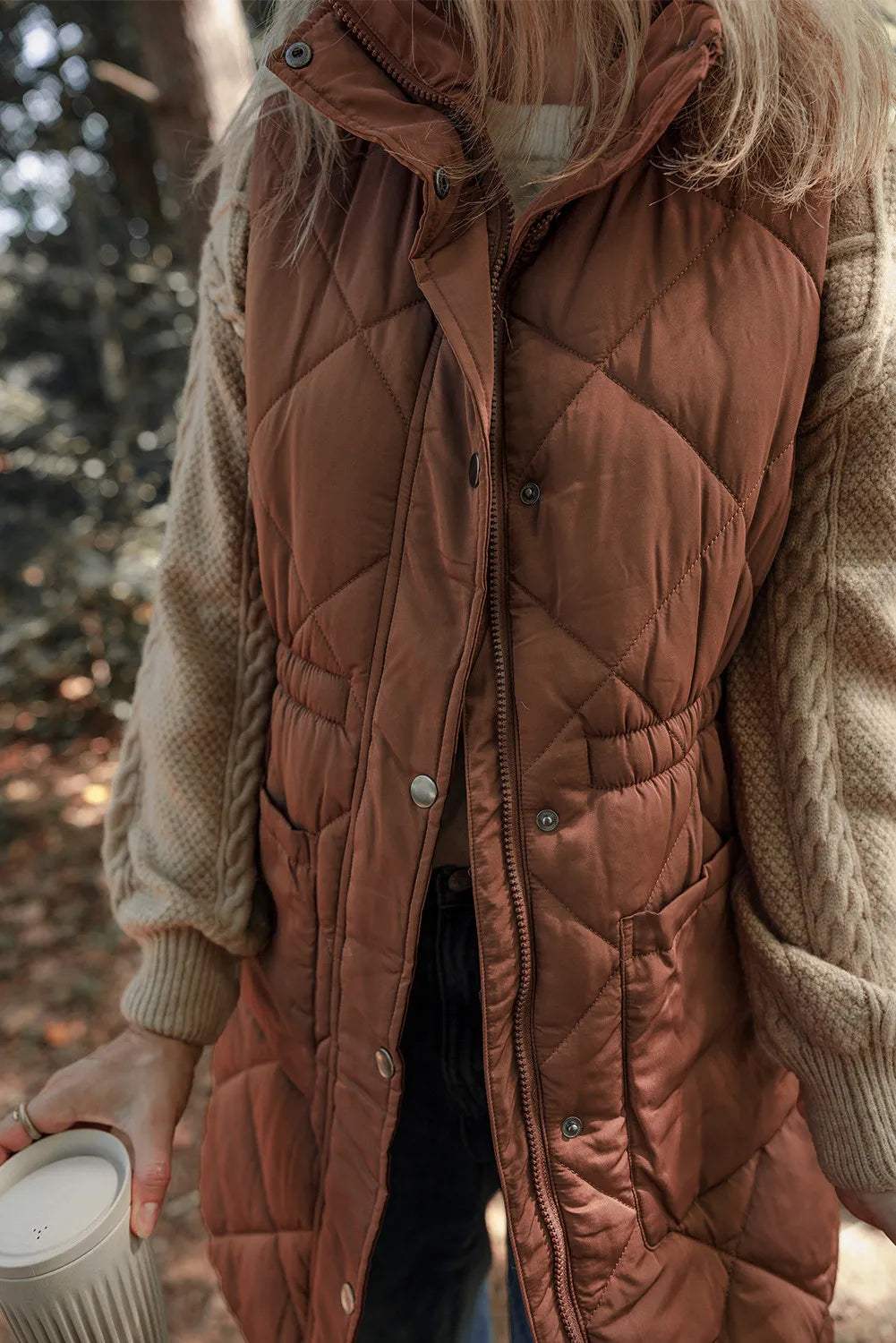 Pocketed Zipper and Button Vest Coat - Trendsi - Flyclothing LLC