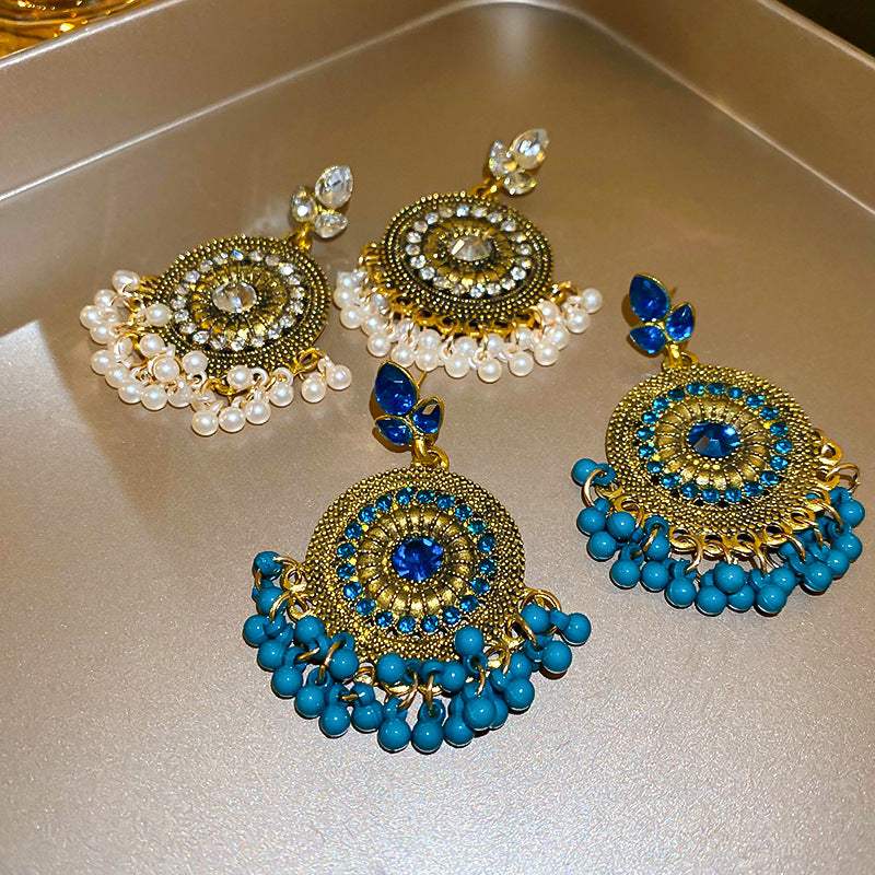 Rhinestone Alloy Bead Dangle Earrings - Trendsi - Flyclothing LLC