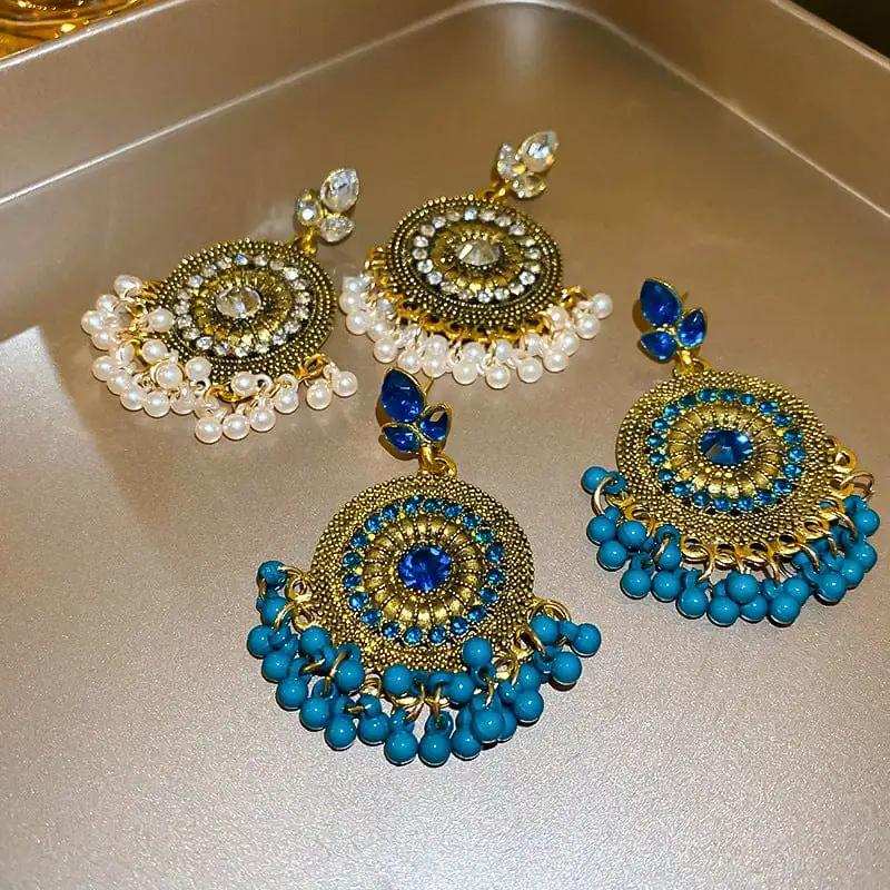 Rhinestone Alloy Bead Dangle Earrings - Trendsi - Flyclothing LLC