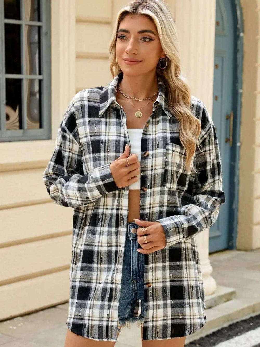 Plaid Button Up Long Sleeve Shirt - Trendsi - Flyclothing LLC