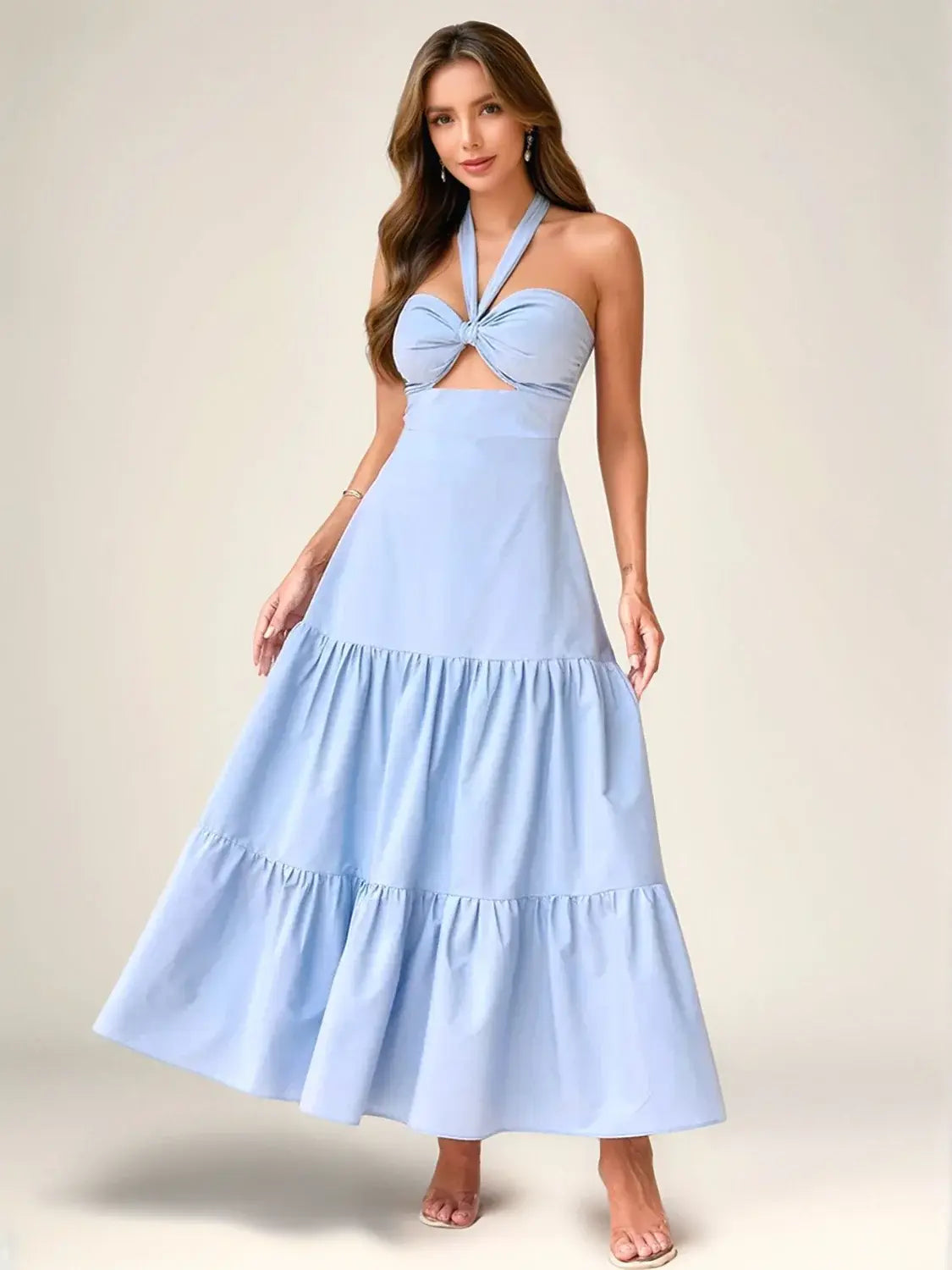 Twist Front Cutout Tiered Maxi Dress - Trendsi - Flyclothing LLC