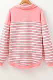 Striped Johnny Collar Long Sleeve Sweatshirt - Trendsi - Flyclothing LLC