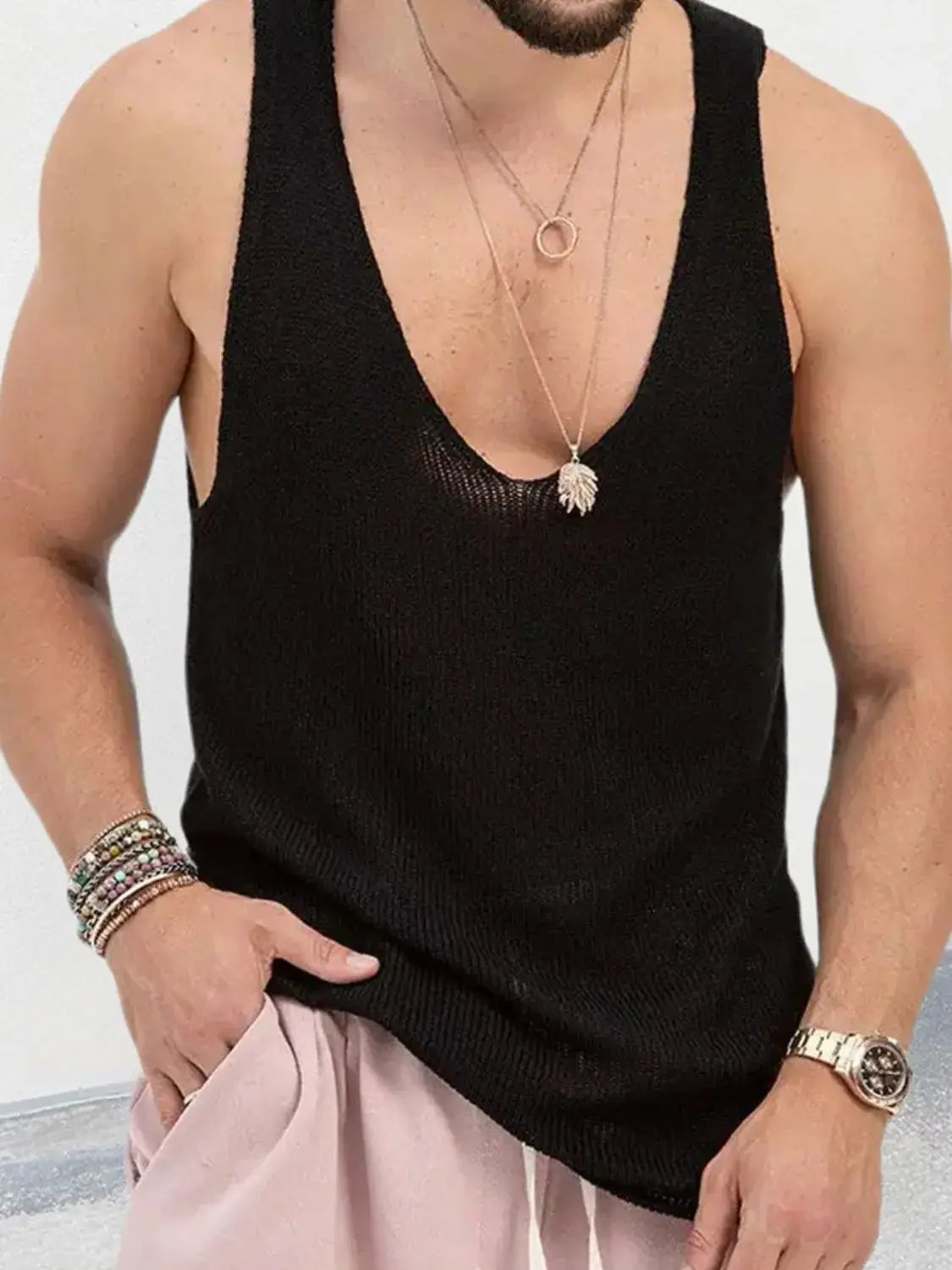 Men's Plus Size V-Neck Wide Strap Tank - Trendsi - Flyclothing LLC
