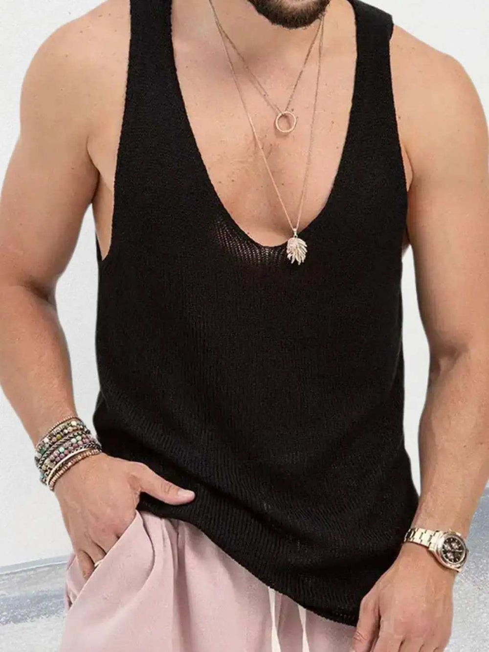 Men's Plus Size V-Neck Wide Strap Tank - Trendsi - Flyclothing LLC