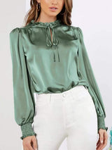 Frill Tied Lantern Sleeve Blouse - Trendsi - Flyclothing LLC