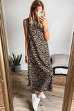 Side Slit Leopard Sleeveless Maxi Dress - Trendsi