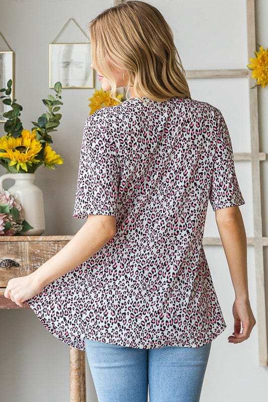 Heimish Full Size Short Sleeve Crisscross Animal Babydoll Top Plus Size - Trendsi - Flyclothing LLC