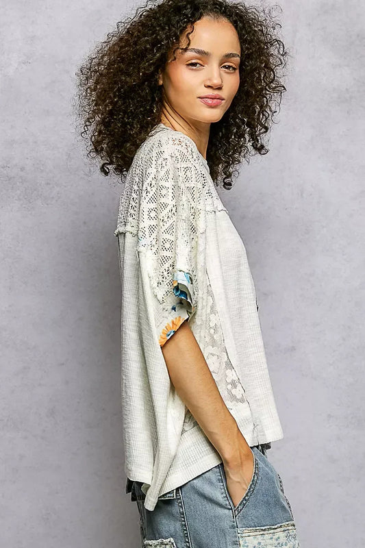 POL Floral Patchwork Lace Accent Blouse - Trendsi - Flyclothing LLC