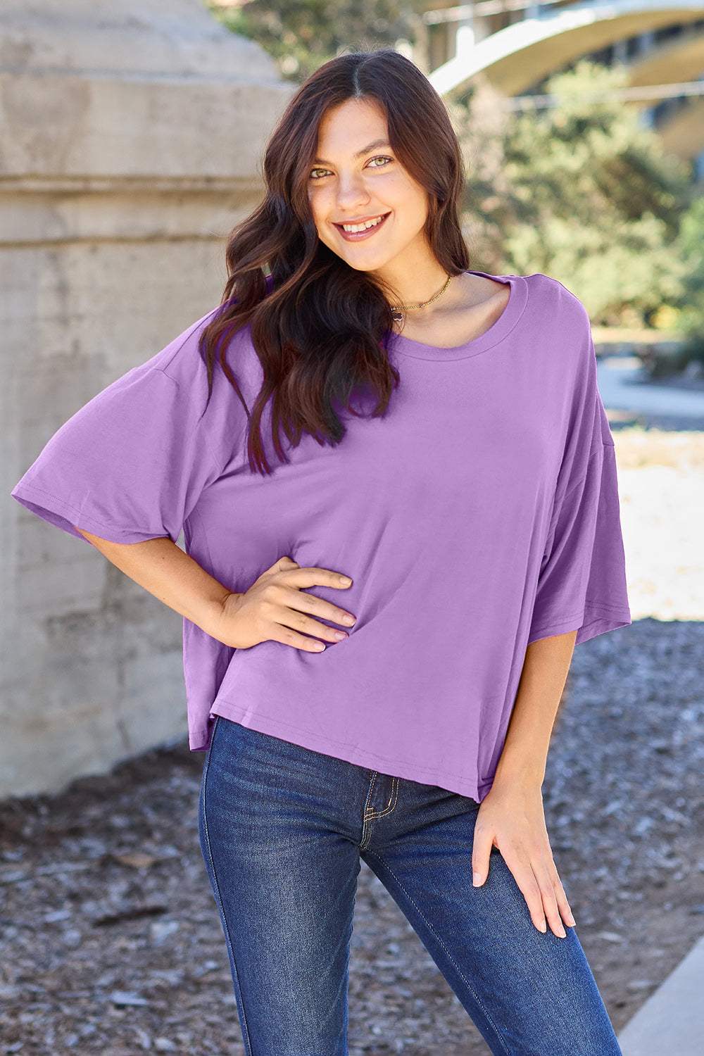 Basic Bae Bamboo Full Size Round Neck Drop Shoulder T-Shirt - Trendsi - Flyclothing LLC