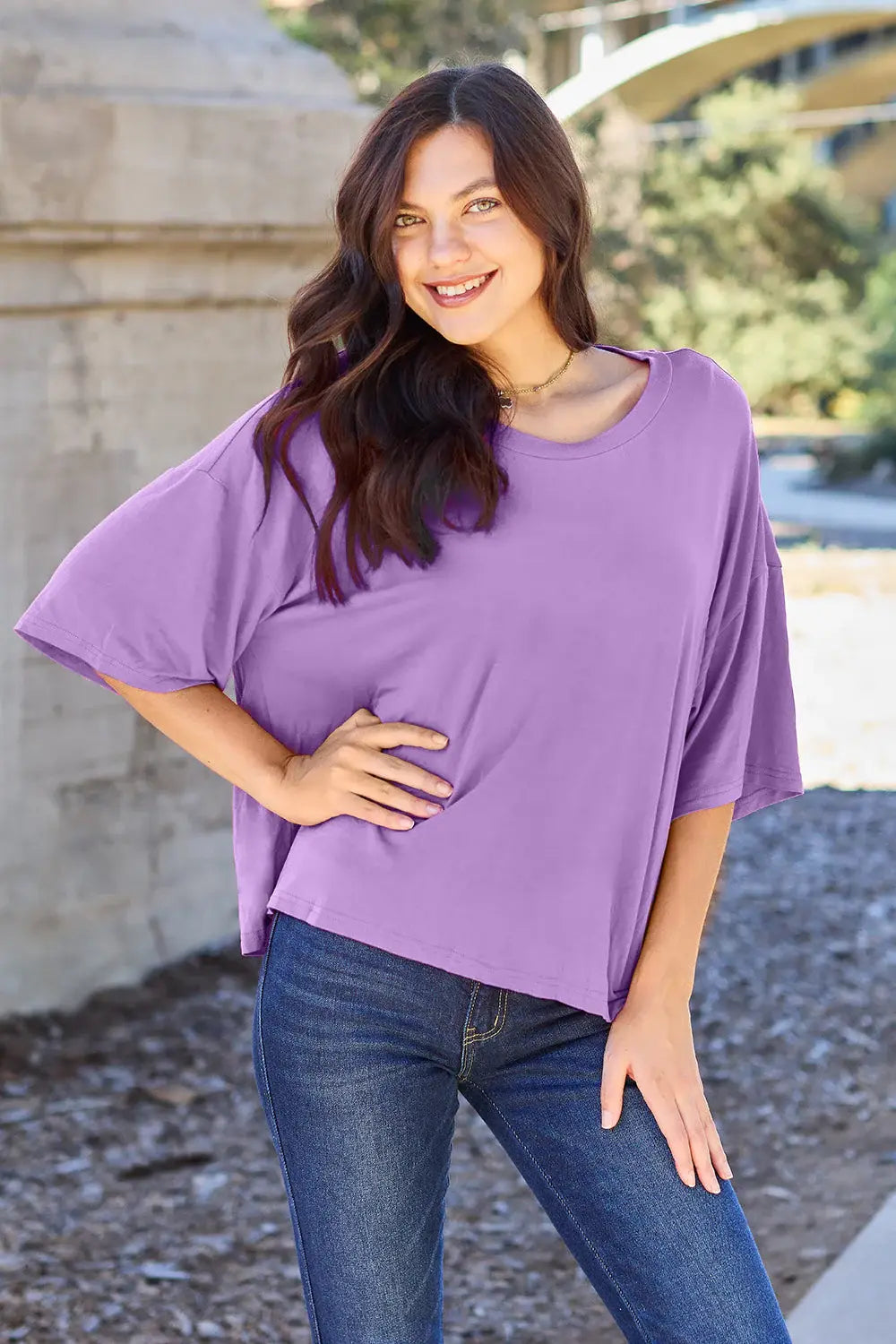 Basic Bae Bamboo Full Size Round Neck Drop Shoulder T-Shirt - ShopBasicbae - Flyclothing LLC