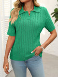 Mandy Cable Knit Johnny Collar Half Sleeve Sweater - Trendsi
