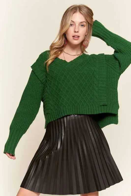 ADORA Ruffle Detail Adorable Sweater - Trendsi - Flyclothing LLC