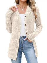Ribbed Knit Hooded Button-Down Cardigan - Trendsi - Flyclothing LLC