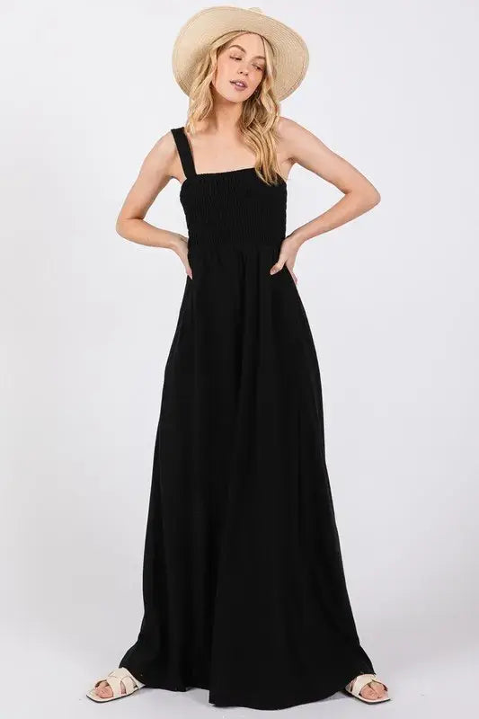 SAGE+FIG Smocked Flowy Wide Leg Jumpsuit - Trendsi - Flyclothing LLC