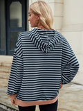 Drawstring Contrast Striped Long Sleeve Hoodie - Trendsi
