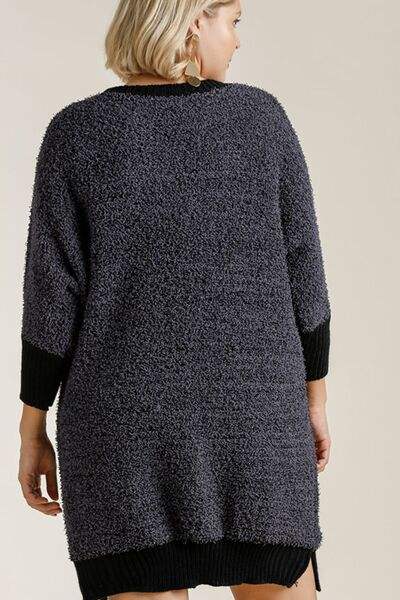 Umgee Full Size Ribbed Hem Round Neck 3/4 Sleeve Sweater Dress with Pockets Plus Size - Trendsi - Flyclothing LLC