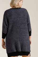 Umgee Full Size Ribbed Hem Round Neck 3/4 Sleeve Sweater Dress with Pockets Plus Size - Trendsi - Flyclothing LLC